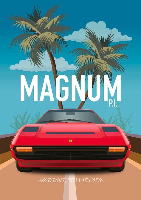 Magnum P.I Tv Series Poster, Adidas Art, Ferrari 308, The Artist Movie, Series Poster, Magnum Pi, Tom Selleck, Poster Boys, Old School Cars