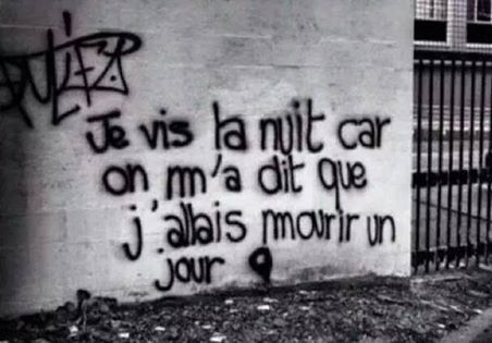 Je vis la nuit Citation Rap, Tag Street Art, Street Quotes, Quote Citation, French Quotes, Minions Funny, Positive Attitude, Poetry Quotes, Wall Quotes