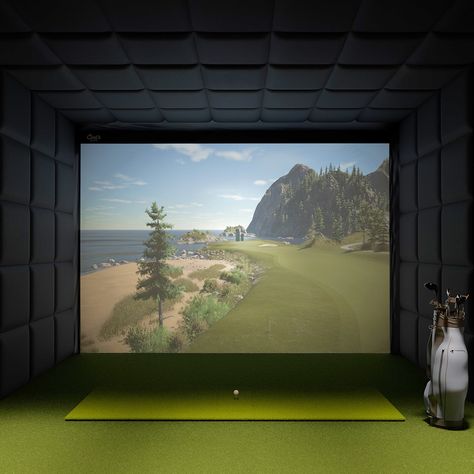 Measuring Your Space For An Indoor Golf Simulator - Carl's Place Golf Screen, Diy Golf Simulator, Golf Impact Screen, Simulator Room, Home Golf Simulator, Indoor Golf Simulator, Office Golf, Impact Screen, Golf Simulator Room