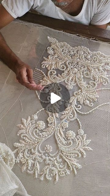 Rizwan Beyg on Instagram: "Ivory long coat ... tone on tone cotton net embroidered in ribbons ,pearls ,silk floss ,stones and French knots... for those of you that know and understand the beauty of hand embroidered vs multi head machine embroidery ...bespoke couture at Rizwan Beyg Design. Only on order.  #rizwanbeygbunyaad #rizwanbeygbridals  #rizwanbeygcouture" Silk Embroidery Design, French Embroidery Designs, Stone Embroidery Design, Pearl Embroidery Designs, French Knot Embroidery Designs, French Knots Embroidery, Embroidery On Net, Net Embroidery, French Knot Embroidery