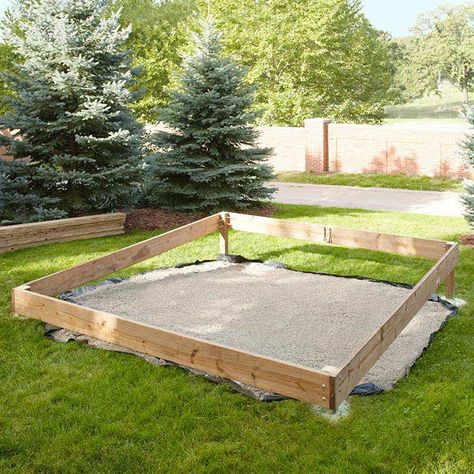 Assemble the perimeter frame of the platform deck Yoga Platform, Ground Level Deck, Building A Floating Deck, Platform Deck, Backyard Barn, Building A Patio, Deck Framing, Sloped Yard, Floating Deck