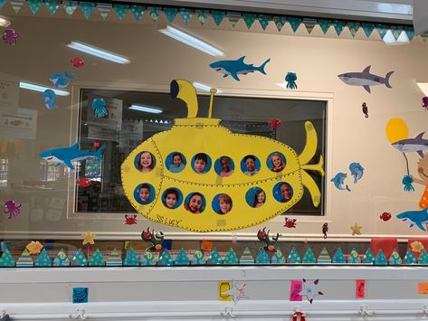 Officially A Preschooler, Under The Sea Wall Display, Classroom Decor Sea Theme, Treasure Chest Classroom Ideas, Under The Sea Open House Ideas, Aquatic Classroom Theme, Kindergarten Under The Sea Theme, Classroom Door Sea Theme, Deep Sea Classroom Theme