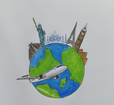 World Tourism Day Poster Drawing, World Tourism Day Drawing, Poster On Tourism, Geography Painting, World Tourism Day Poster, Tourism Day Poster, Tourism Drawing, Poster Tourism, Student Posters