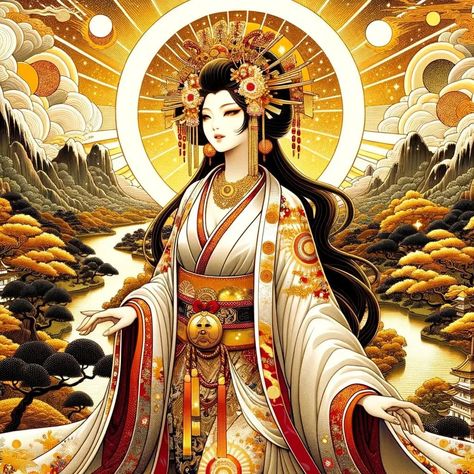 Amaterasu Goddess Art, Anime Goddess Art, Asuna Kagurazaka, Japanese Sun Goddess, Goddess Amaterasu, Amaterasu Omikami, Digimon World, Goddess Of The Sun, Growing Wheat