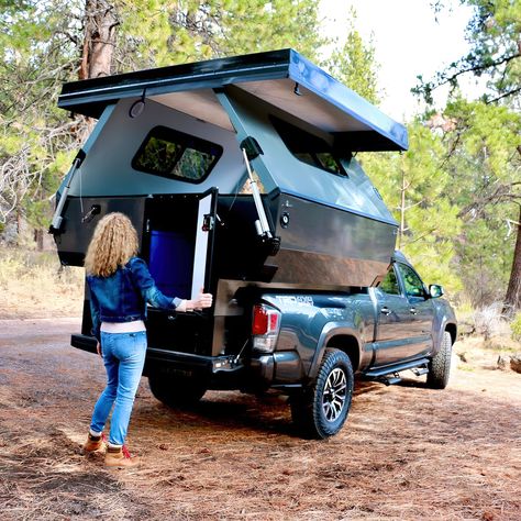 Truck Camper Shells, Compact Trucks, Pop Up Truck Campers, Camper Tops, Pop Top Camper, Diy Camper Trailer, Truck Bed Camping, Pickup Camper, Slide In Camper