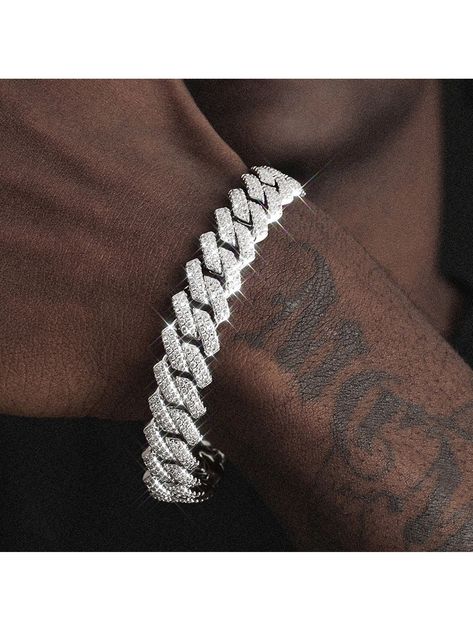 Silver  Collar  Glass Rhinestone   Embellished   Men's Fashion Jewelry Mode Hip Hop, Mens Chain Bracelet, Im So Excited, Trending Bracelets, Cuban Link Chain Necklaces, Mens Gold Bracelets, Buckle Bracelet, Chain Bracelets, Style Hip Hop