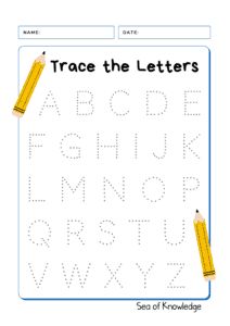 Name Tracing Printables and Ideas for Preschool - Sea of Knowledge Writing Worksheets Kindergarten, Abc Tracing, Abc Worksheets, Preschool Tracing, Alphabet Kindergarten, Letter Tracing Worksheets, Tracing Worksheets Preschool, Alphabet Worksheets Preschool, Alphabet Tracing Worksheets