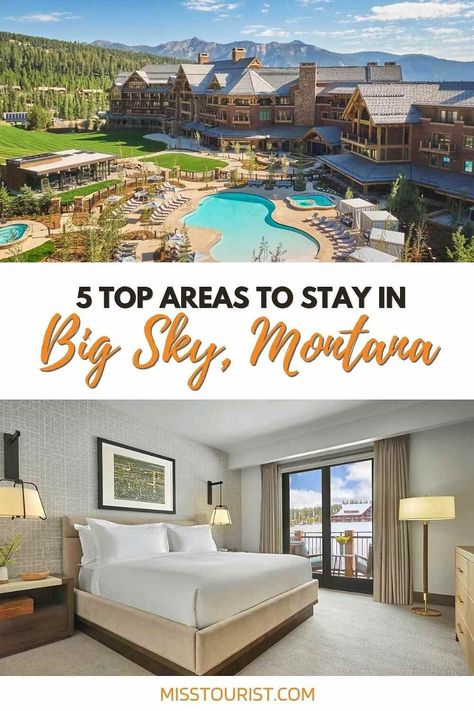 Looking for where to stay in Big Sky, Montana? We've got you covered with our comprehensive area guide! Montage Big Sky, Big Sky Montana Summer, Montana Resorts, Montana Aesthetic, Water Hotel, Montana Lakes, Livingston Montana, Montana Winter, Big Sky Resort