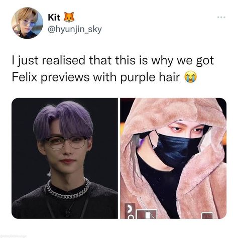 Skz Workout Routine, Stray Kids Workout Routine, Felix Purple Hair, Kid Workout Routine, Skz Tweets, Skz Funny, Stray Kids Kpop, Bling Choker, Kpop Tweets