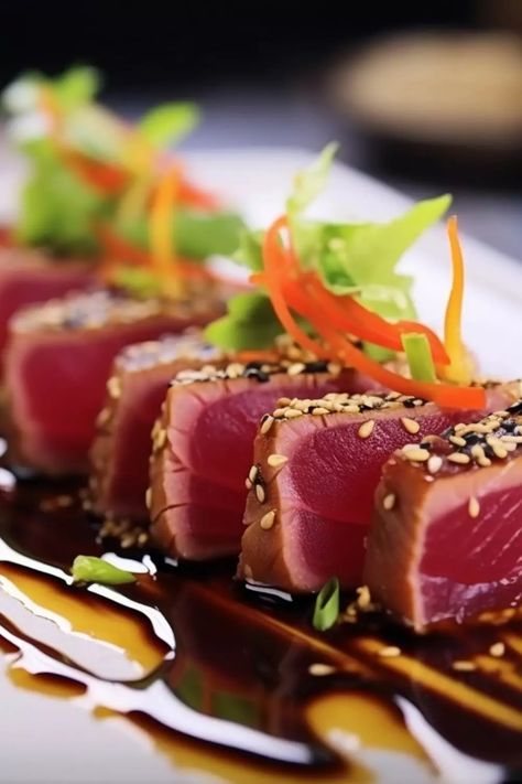 Ruths Chris Ahi Tuna Appetizer Recipe - Hungarian Chef Ahi Tuna Appetizer, Ruths Chris, Marinated Tuna Steak, Tuna Appetizer, Ahi Tuna Recipe, Sashimi Recipe, Tuna Tataki, Tuna Sashimi, Ruth Chris