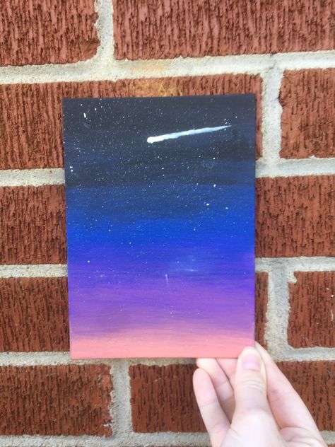 Sunrise gradient with comet Night Skies, Gouache Painting, Comet Painting Easy, Gradient Painting Ideas, Sunrise Gradient, Gradient Painting, Pot Pourri, Small Paintings, Easy Paintings