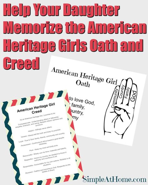 A Free printable and easy trick to help your daughter remeber the American Heritage Girls oath and creed American Heritage Girls Pathfinders, American Heritage Girls Tenderheart, American Heritage Girls Badge, American Heritage Girls Ahg, Ahg Badge, Trail Life, American Heritage Girls, Living Paycheck To Paycheck, Paycheck To Paycheck