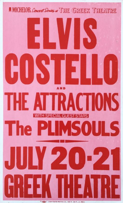 Elvis Costello & The Attractions, Plimsouls – 1982 Boxing-Style Concert Poster Los Angeles Poster, Greek Theatre, Concert Poster Design, Vintage Concert Posters, Poster Advertising, Concert Flyer, Elvis Costello, Theatre Poster, Theatre Design