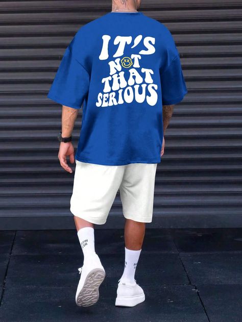 Men's Short Sleeve Round Neck T-Shirt And Shorts Casual Commute Set Royal Blue Casual    Cartoon,Letter,Slogan  Slight Stretch  Men Clothing, size features are:Bust: ,Length: ,Sleeve Length: 2000s Boys Fashion, Rolling Loud Outfits, Blue Shorts Outfit, Blue Outfit Men, Blue Summer Outfits, 2000s Boys, Royal Blue Outfits, Short Azul, Mens Shorts Outfits