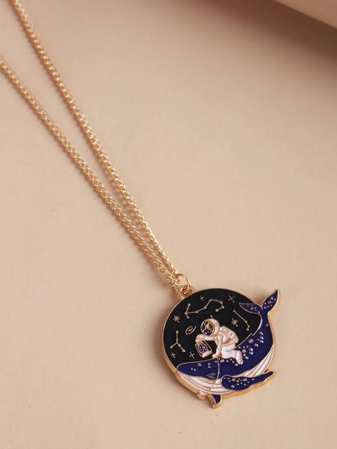 Astronaut Pattern Necklace | SHEIN Gold Style, Types Of Metal, Zinc Alloy, Diamond Necklace, Pendant Necklaces, Pendant Necklace, Necklaces, Collar, Pendant