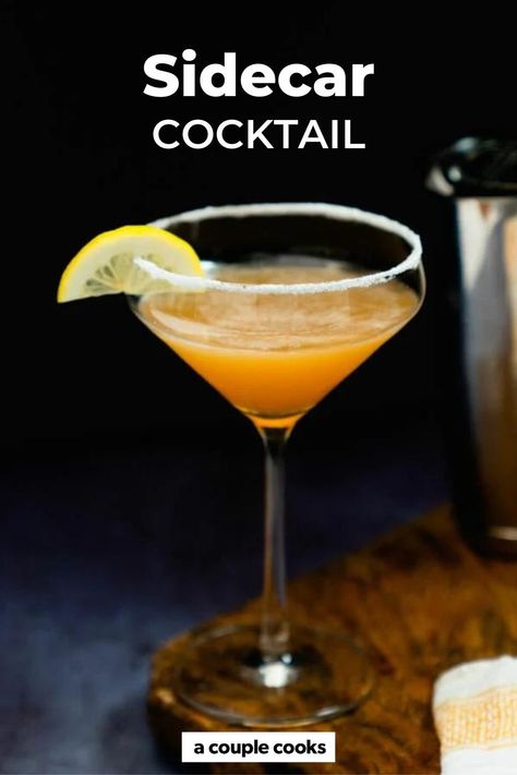 Follow this Sidecar drink recipe to make the all-time classic cocktail! Mix Cognac, Cointreau and lemon for the perfect blend of ingredients. #sidecarrecipe #sidecardrink #sidecar #sidecarcocktail #cocktail #classiccocktail #cocktailrecipe #drinkrecipe #cognac Sidecar Drink, Bday Drinks, Cocktail Contest, Cognac Cocktail, Sidecar Cocktail, Cold Dip Recipes, Vegan Brunch Recipes, Best Fish Recipes, Winter Salad Recipes