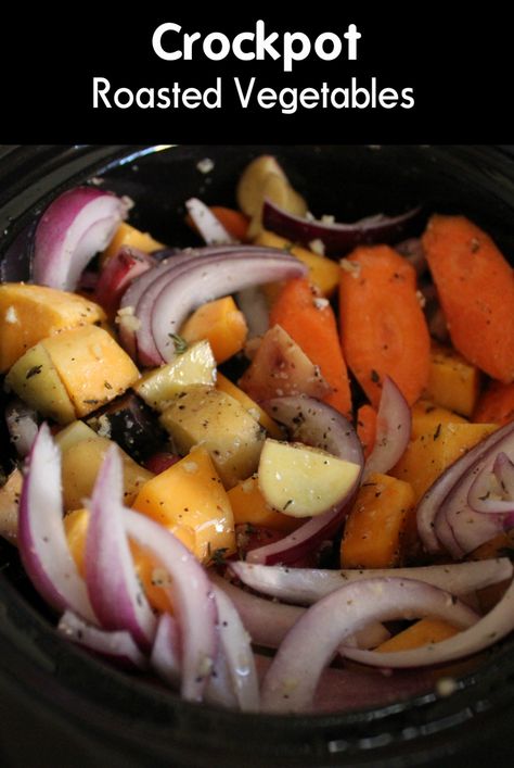 Squash, carrots, potatoes and red onions with a variety of seasonings make this a delicious slow cooker meal! Easy Vegetable Crockpot Recipes, Crock Pot Roasted Vegetables, Crockpot Side Dishes Vegetables, Potato’s And Carrots Crockpot, Cooking Vegetables In Crockpot, Roasted Potatoes And Carrots Crockpot, Roasted Vegetables Crockpot, Crockpot Potato And Carrots, Crock Pot Veggies Slow Cooker