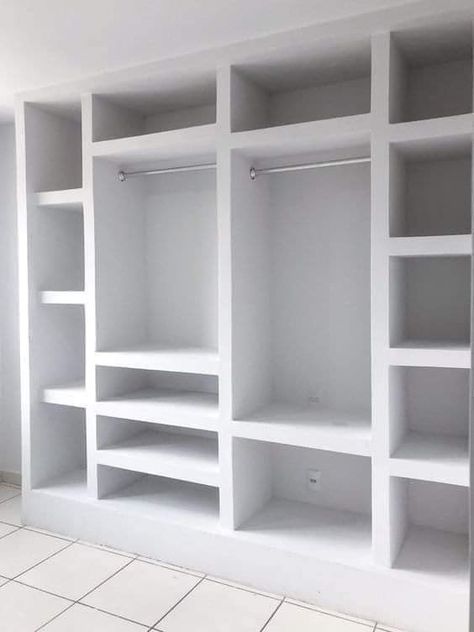 Concrete Wardrobe Bedrooms, Drywall Closet Ideas, Drywall Wardrobe, Concrete Cupboards, Closet En Drywall, Concrete Closet, Almirah Designs, Closet Design Layout, Modern Cupboard Design