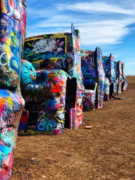 cadillac ranch amarillo, tx by: j.d🌎rsey Austin Vibes, Ranch Aesthetic, Route 66 Attractions, Thea Stilton, Roadside America, Cadillac Ranch, Texas Life, Route 66 Road Trip, Amarillo Texas