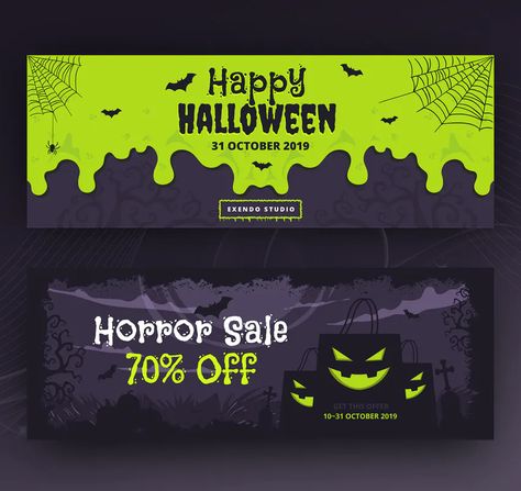 Halloween Facebook cover & banner template PSD. 2 design Halloween Web Design, Facebook Banner Design, Halloween Facebook Cover, Halloween Party Events, Halloween Web, Ecommerce Web Design, Banner Templates, Facebook Cover Template, Timeline Cover