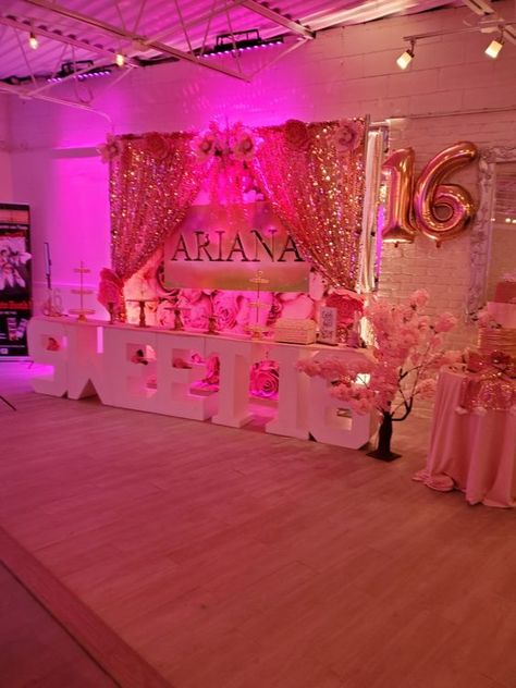 Pink Wonderland Birthday Party, Small Birthday Venue Ideas, Sweet 16 Room Decorations, Sweet 16 Party Ideas Black People, Huge Sweet 16 Party, Pink Out Sweet 16, Epic Sweet 16 Party Ideas, Sweet 16 Party Ideas Venues, Barbie Theme Quinceanera