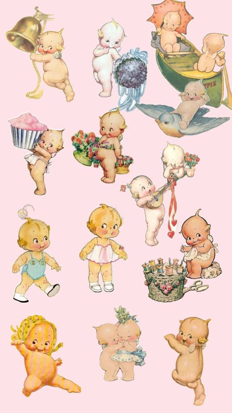 Kewpie Wallpaper, 2000s Collage, Kewpie Art, Angel Drawing, Cute Laptop Wallpaper, Kewpie Dolls, Inspirational Wallpapers, Baby Art, Kawaii Wallpaper