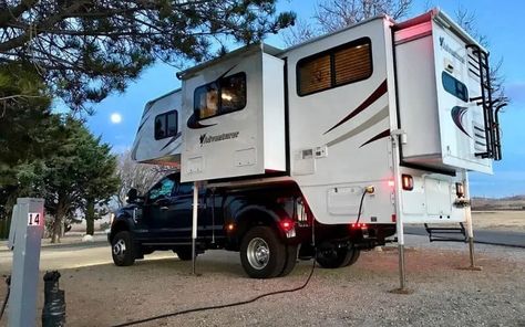 The 8 Best Truck Campers With Slide Outs In 2021 - RVing Know How Truck Slide In Camper, Diy Cargo Trailer, Custom Truck Flatbeds, Trailer Camper Conversion, Best Truck Camper, Cargo Trailer Camper Conversion, Camper Flooring, Truck House, Slide In Truck Campers