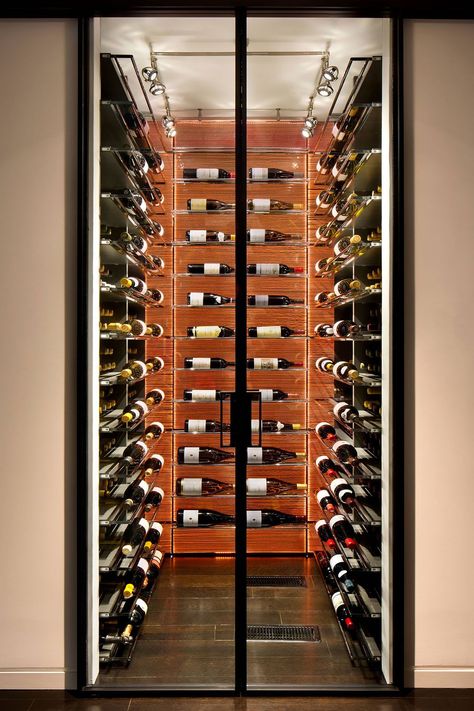 Small Trendy Porcelain Tile With Small Wine Cellar Small Wine Cellar, Wine Cellar Small, Wine Storage Ideas, Wood Wine Cellar, Contemporary Wine Cellar, Wine Room Design, Wine Cellar Basement, Glass Wine Cellar, Kitchen Family Room