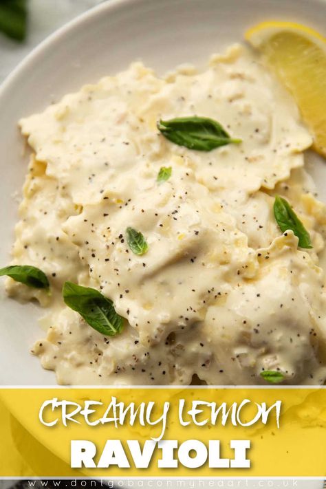 This creamy lemon ravioli is so luxuriously delicious yet so simple to make! Creamy Sage Baked Ravioli, Ricotta And Lemon Zest Ravioli, Ravioli Lemon Butter Sauce, Quick Ravioli Recipes, Lemon Ravioli Sauce, Sauce For Lemon Ricotta Ravioli, Recipes Using Cheese Ravioli, Creamy Lemon Sauce For Pasta, Lemon Ricotta Ravioli Sauce