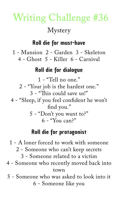 Dice Writing Prompts, Writing Challenge #1, Roll For Plot, Writing Challenges, Creative Writing Exercises, Screenplay Writing, Writing Plot, Story Writing Prompts, Daily Writing Prompts