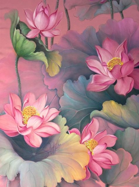 Lotus Painting On Wall, Lotus Flower Art Paint, Pichwai Paintings Lotus, Lotus Canvas Painting, Pichwai Art Paintings, Abstract Lotus, Lotus Artwork, Lotus Drawing, How To Paint Flowers