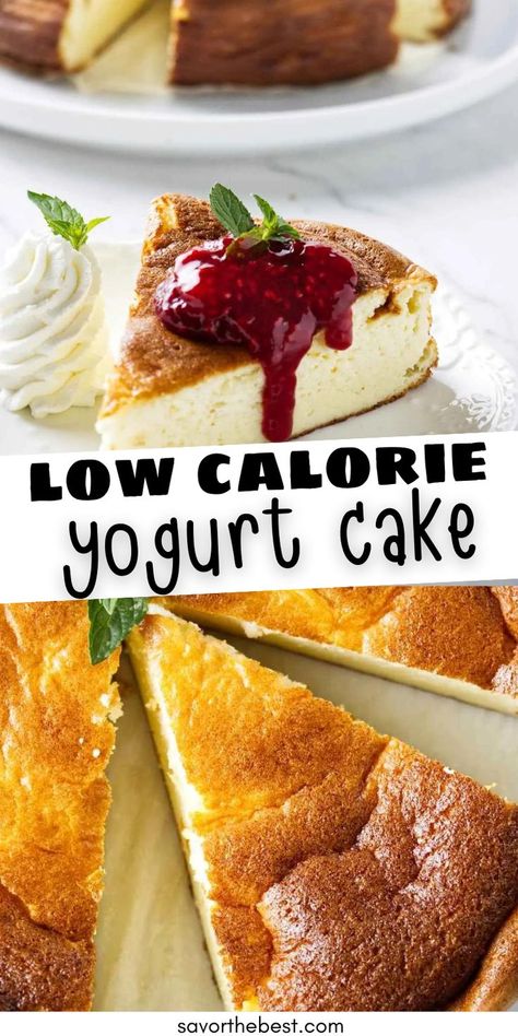 A creamy yogurt cake with raspberry sauce on top. Leftover Yogurt What To Do With, Low Cholesterol Cake Recipes, Uses For Yogurt, Easy Greek Yogurt Recipes, Healthy Turkish Recipes, Fat Free Greek Yogurt Recipes, Greek Yogurt Cake Recipe, Low Cal Asian Recipes, Non Fat Greek Yogurt Recipes