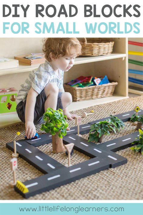 DIY Road Blocks - Little Lifelong Learners Road Blocks, Diy Preschool, Tree House Diy, Block Play, Diy Tree, Play Spaces, Small World Play, Toddler Play, Toy Cars