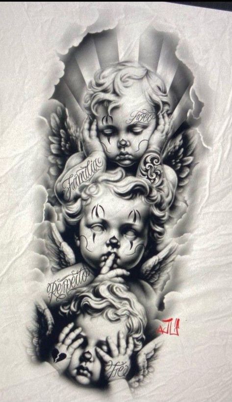 Xo Tattoo, Chicanas Tattoo, Chicano Tattoos Sleeve, Cherub Tattoo, Realistic Tattoo Sleeve, Gangsta Tattoos, Chicano Style Tattoo, Chicano Tattoos, Chicano Tattoo