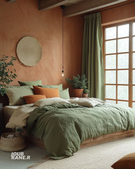 [Sponsored] Refresh Your Home Bedroom With The Soothing Combination Of Terracotta Walls And Soft Green Accents. This Earthy Color Palette Brings Warmth And Tranquility To Your Space. Add Natural Elements Like Potted Plants And Wicker Baskets For A Complete Look That Feels Both Modern And Grounded.  #Bedroomideas #Terracottawalls #Homedecor #Regionalnest #bedroomcolorcombinationsideasaccentwall Terracotta Bedroom, Terracotta Walls, Bedroom Color Combination, Earthy Bedroom, Sophisticated Bedroom, Deco Studio, Bedroom Wall Colors, Accent Wall Bedroom, Earthy Color Palette