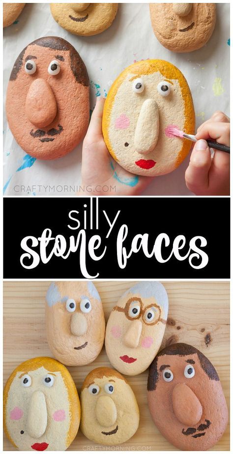 Make silly stone faces! Fun kids craft using rocks, pebbles, and stones! Painting rocks activity for the kids. #stoneactivities #stonefaces #kidcrafts #rockcrafts #stonecrafts #pebblecrafts #craftymorning Stones Painting, Painted Rocks Kids, Painting Rocks, Creative Activities For Kids, Stone Crafts, Camping Crafts, Fun Crafts For Kids, Nature Crafts, Rock Crafts