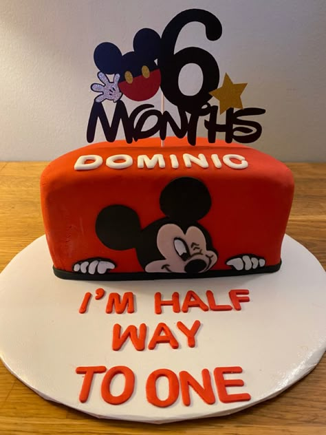 Mickey Mouse 6 Month Cake, Half Birthday Mickey Mouse Cake, Mickey Half Birthday Cake, Mickey Mouse Half Birthday Cake, 6 Month Birthday Theme, 6 Months Birthday Cake Boy, Half Way To One Photoshoot Boy, Baby Half Birthday Cake, Half Birthday Mickey Mouse