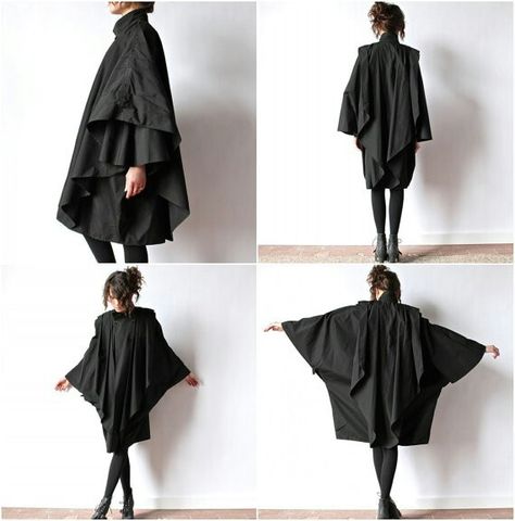 Poncho Concept Art, Goth Poncho, Black Poncho Outfit, 80s Convertible, Inverness Cape, Convertible Clothing, Poncho Outfit, Strega Fashion, Poncho Coat