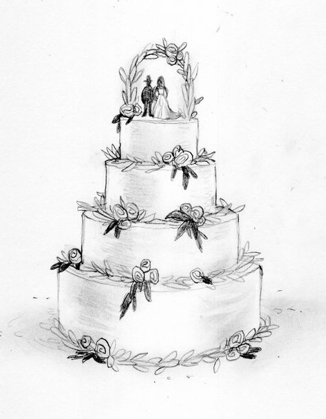 www.stemfloral.com Wedding Cake Drawing, Pencil Images, Wedding Cake Illustrations, Cake Sketch, Silhouette Cake, Oval Cut Diamond Rings, Wedding Drawing, Cake Drawing, Cake Illustration