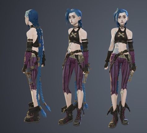 Jinx Full Outfit, Jinx Reference Sheet, Jinx Arcane Full Body Reference, Jinx Arcane Character Sheet, Jinx Turnaround, Arcane Character Models, Jinx Full Body Pose, Jinx Character Sheet, Arcane Reference Sheet