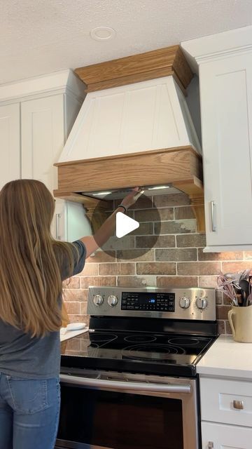 Woodshop Diaries | Shara on Instagram: "I saved almost a thousand bucks making this custom range hood cover for my mom 🙌 I had no idea how expensive these range hood covers were until my parents remodeled their kitchen. Mom couldn’t find exactly what she was looking for and those that came close were PRICEY 🥴 So I built one instead. I’ve never built a range hood before and it was a learning experience, but all in all, not a bad project! If you’re looking for an instant upgrade to your kitchen check out how to build a custom range hood in my latest post and video on woodshopdiaries.com 🔨 #kitchenrenovation #rangehood #diyhome #kitchendiy #diyrangehood" Stove Overhead Range Hoods, Diy Kitchen Hood Cover, Hood Vents Kitchen Wood, Range Hood Covers, Wooden Vent Hood, Diy Range Hood Cover, Hoods Over Stoves, Diy Range Hood, Woodshop Diaries