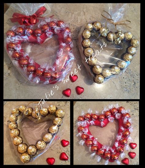 Ferrero rocher & lindor sweet hearts Ferrero Rocher Valentine Gift Ideas, Lindor Chocolate Gift Ideas, Ferrero Rocher Gift Ideas, Saint Valentin Diy, Valentines Bricolage, Chocolate Bouquet Diy, Valentine Gift Baskets, Valentines Gift Box, Sweet Hearts