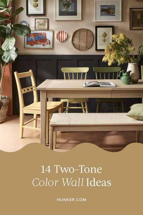 Dining Room Wainscoting Colors, Painted Wall With Chair Rail, Painting With Chair Rail Color Schemes, Dining Room Chair Rail Paint, Dining Room With Chair Rail Two Tone, 2 Tone Kitchen Walls, Tone On Tone Paint, Dark Bottom Light Top Walls, Basement Two Tone Walls