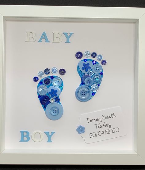 New Born Baby Room Decorating Ideas, Baby Boy Gifts To Make, Handmade Baby Boy Gifts, Baby Frame Ideas, Baby Boxes Decorations, Baby Boy Diy Gifts, Diy Baby Boy Gifts, Box Frame Ideas