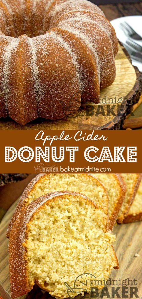 Apple cider donuts are a fall treat. Now you can have the same taste in a cake! #fall #autumn #cake #dessertfoodrecipes #apples #donutrecipes Apple Donut Bundt Cake, Fall Foods And Desserts, Pumpkin Donut Bundt Cake, Fall Deserts Autumn, September Treats, Cakes For Fall, Fall Baked Goods, Apple Cider Donut Cake, Cider Donut Cake