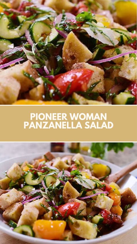 This easy Pioneer Woman Panzanella Salad is a refreshing and nutritious dish perfect for any meal. With crispy bread, juicy tomatoes, and a tangy dressing, it’s a simple, flavorful option. You can customize it with your favorite veggies, making it a versatile and delicious choice for lunch or dinner. Panzella Salad Pioneer Woman, Pioneer Woman Chicken Salad Recipe, Pioneer Kitchen, Pioneer Woman Chicken, Crispy Bread, Garden Friends, Panzanella Salad, Grilled Veggies, Juicy Tomatoes