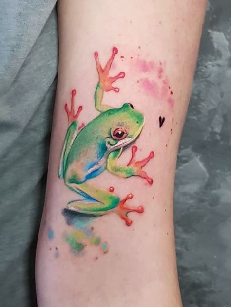 Frog Watercolor Tattoo, Tropical Frog Tattoo, Rainbow Frog Tattoo, Kambo Frog Tattoo, Color Frog Tattoo, Frog Tattoo For Women, Tree Frog Tattoo For Women, Colorful Frog Tattoo, Frog And Flower Tattoo