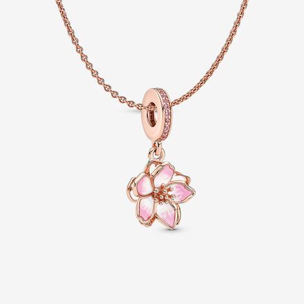 Cherry Blossom Pendant Necklace Set Pandora Flower, Cherry Blossom Necklace, Pandora Necklace, Pave Necklace, Gold Branding, Rose Gold Necklace, Metal Necklaces, Pandora Jewelry, Sterling Silver Charm