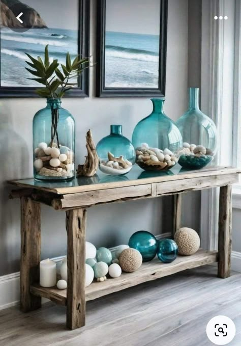 Entrance Table Decor Ideas, Entrance Table Decor, Koti Diy, Coastal Decorating Living Room, Beach House Interior Design, Entrance Table, Table Decor Ideas, Dream Beach Houses, Farmhouse Modern