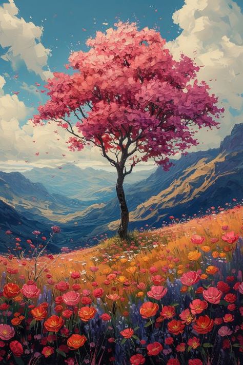 Lone Tree Surrealism - Enea Kelo Pop Surrealism, Tree Surrealism, Singer Quote, Pretty Trees, Lone Tree, Surrealism Painting, A Lone, Dreamy Art, Wall Color